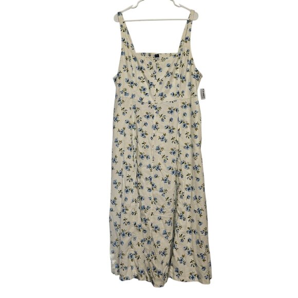 NWT Old Navy Fit & Flare Midi Dress SZ XXL 2XL Cream Floral Linen Blend Cottage - Picture 4 of 16